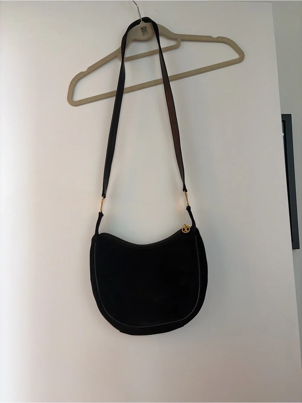 Paloma Picasso Black Crescent Shoulder Bag with Gold Accent